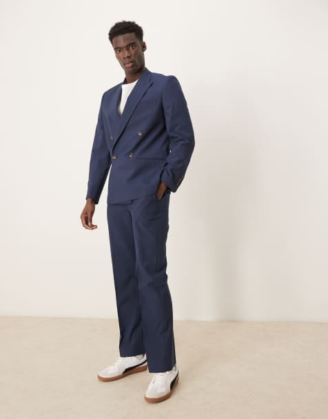 ASOS DESIGN - Marineblåt dobbeltradet slim-jakkesæt - view 1