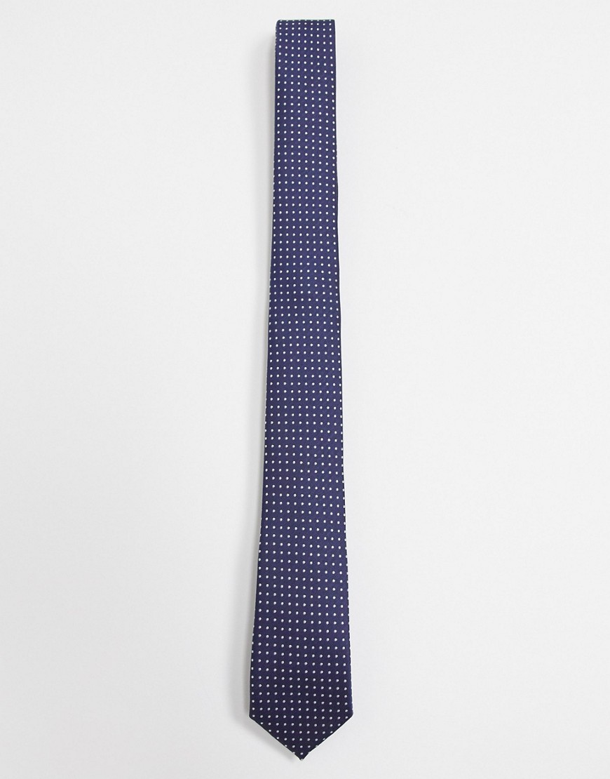 ASOS DESIGN - Marineblåt smalt slips med polkaprikker