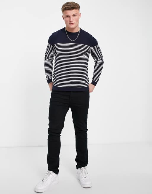 ASOS DESIGN – Marineblauer Strickpullover mit Bretonstreifen, 4 von 4