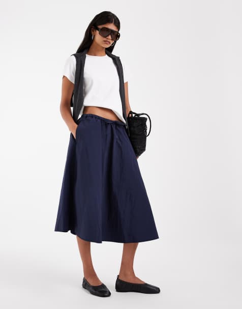 ASOS DESIGN marineblauer technischer Midirock im Track-Stil - view 1