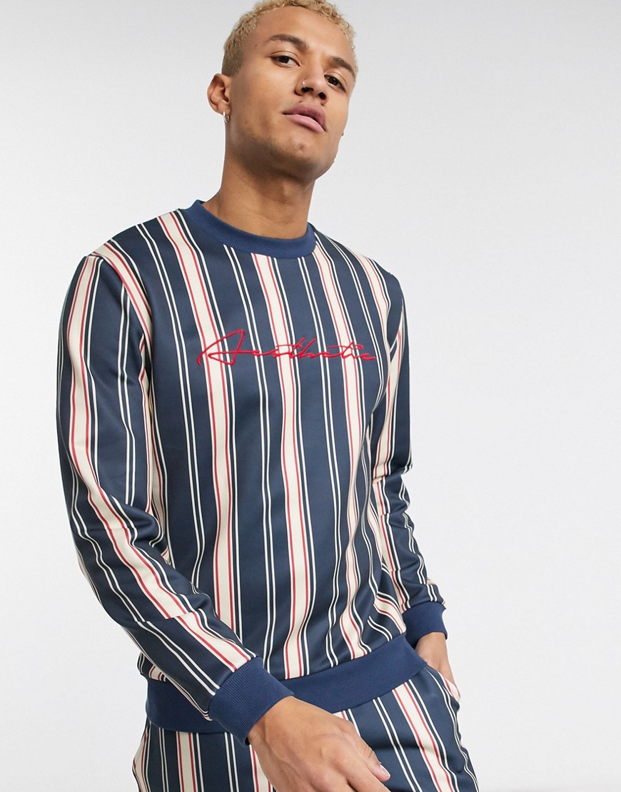 ASOS DESIGN - Marineblauw sweatshirt met strepen, combi-set