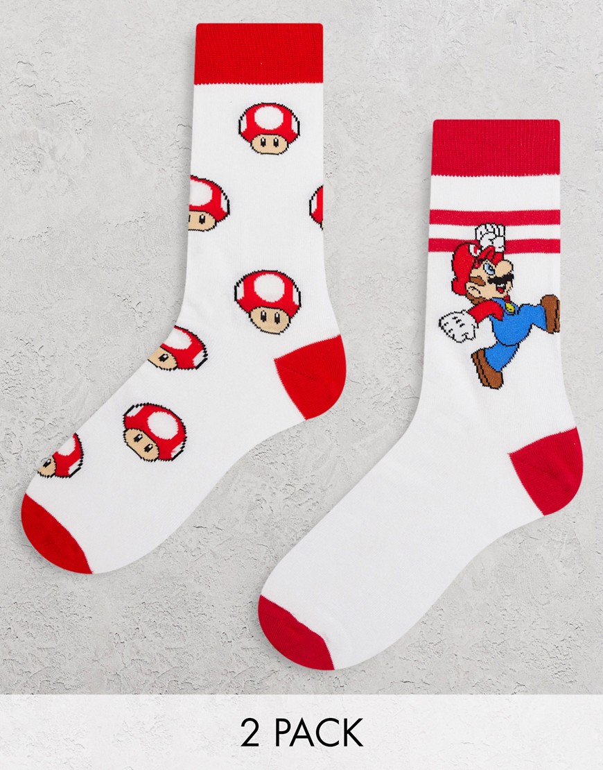 ASOS DESIGN Mario Kart 2 pack ankle socks in white