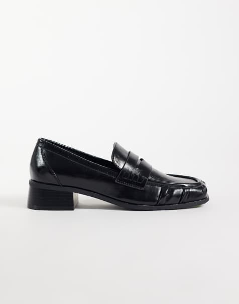 ASOS DESIGN Marisol loafers med rynkade detaljer, rund tå och klack i svart - view 1