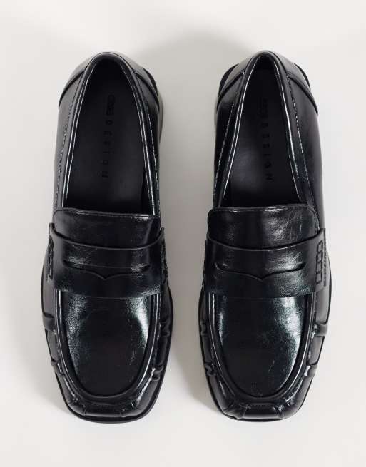 ASOS DESIGN Marisol ruched round toe heeled loafers in black, 4 of 4