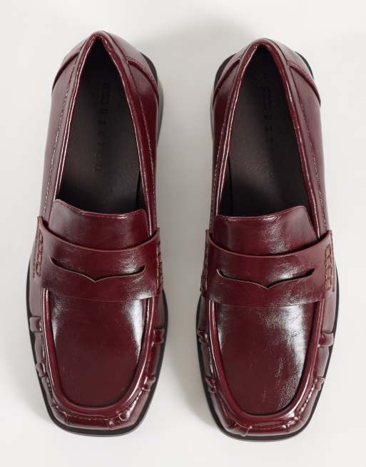 ASOS DESIGN Marisol ruched round toe heeled loafers in burgundy, 3 of 4