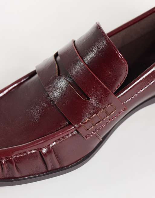 ASOS DESIGN Marisol ruched round toe heeled loafers in burgundy, 4 of 4