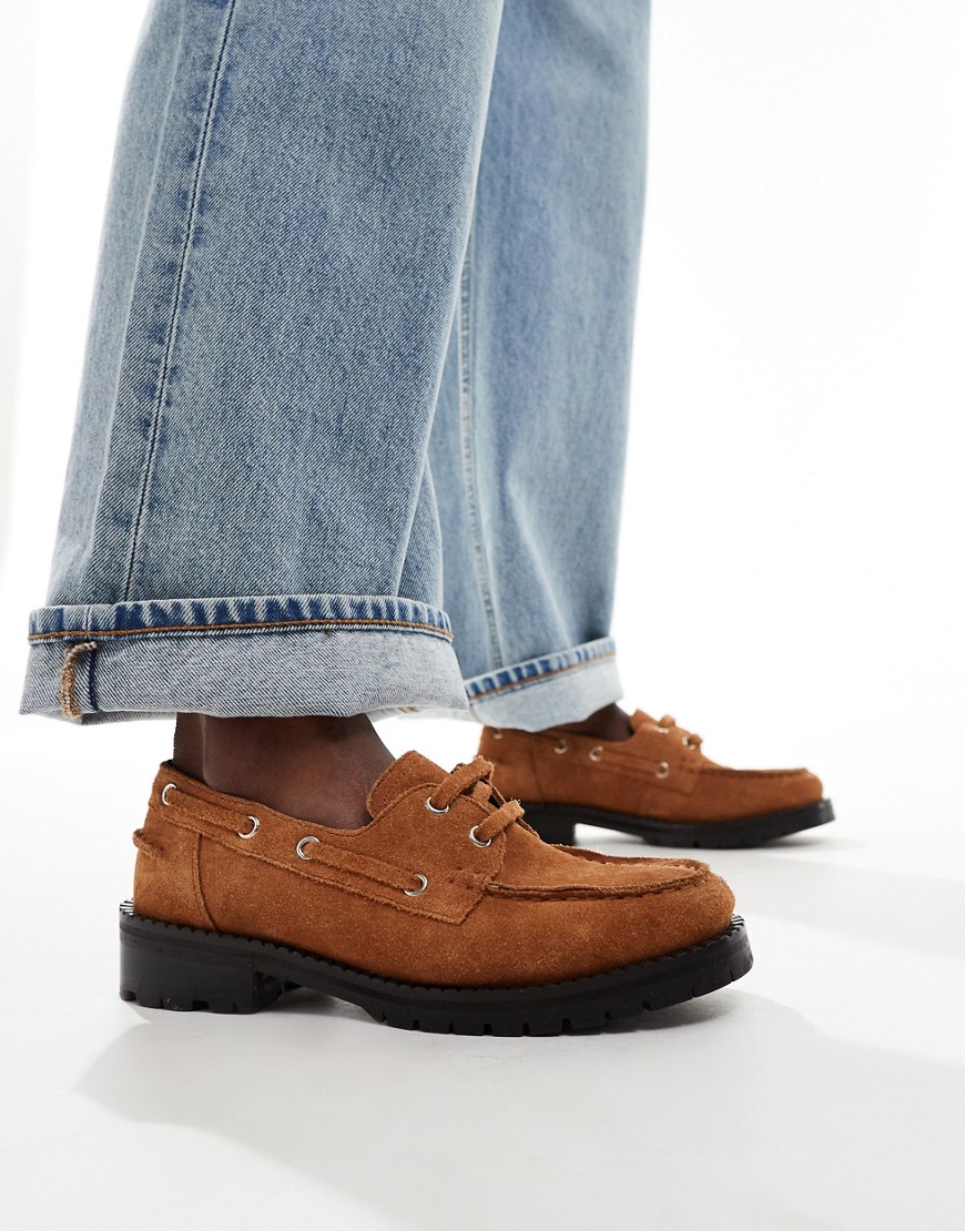 ASOS DESIGN Maritime leather boat shoe in brown