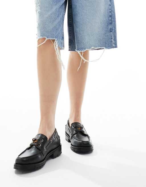 ASOS DESIGN Maritime leather boat shoes in black ASOS