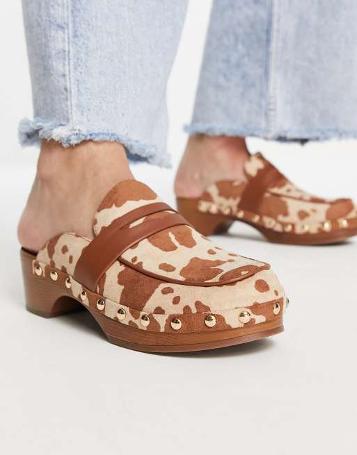 Tan leather flat sales mules