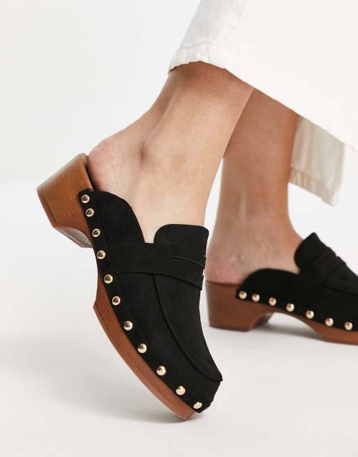 ASOS DESIGN – Marleigh – Czarne płaskie klapki w stylu chodaków