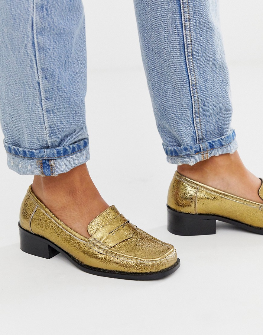 ASOS DESIGN Marley 90s leather loafers in gold