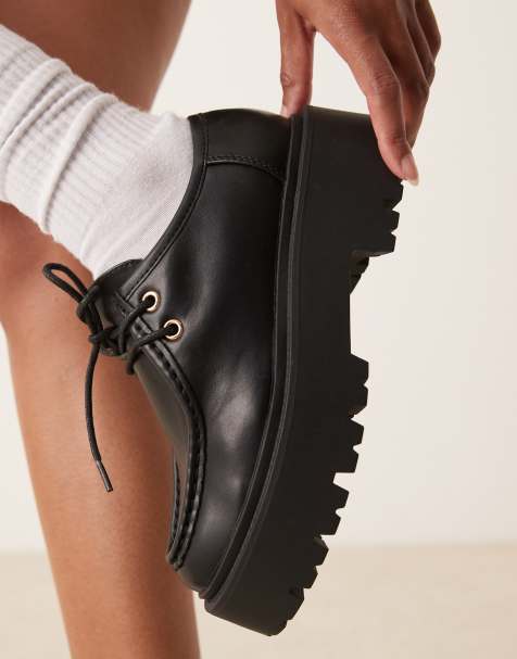 ASOS DESIGN Marley lace up flat shoes in black - view 1