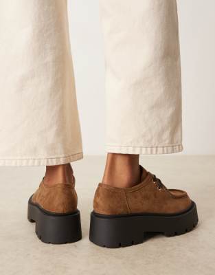 Asos Design Marley Lace-up Flat Shoes In Brown