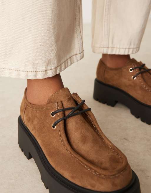 ASOS DESIGN Marley lace-up flat shoes in taupe suedette, 3 of 4