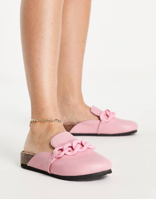 ASOS DESIGN - Marlon - Platte muiltjes met ketting in roze