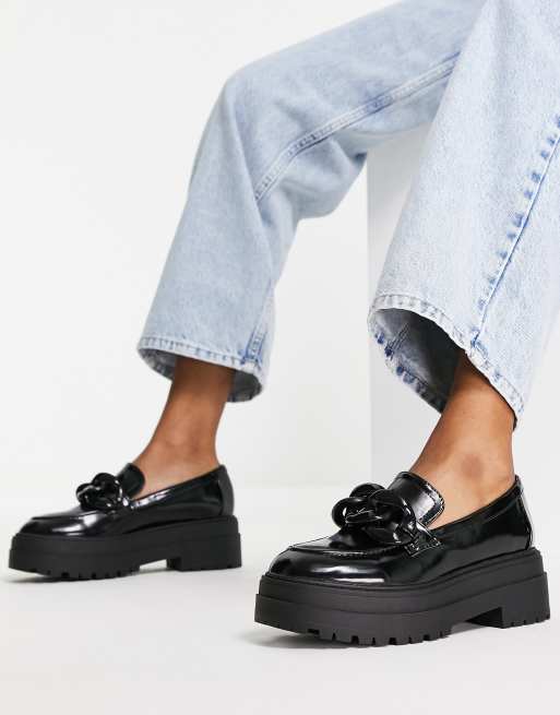 ASOS DESIGN Marlow oversized chain chunky loafers in black | ASOS