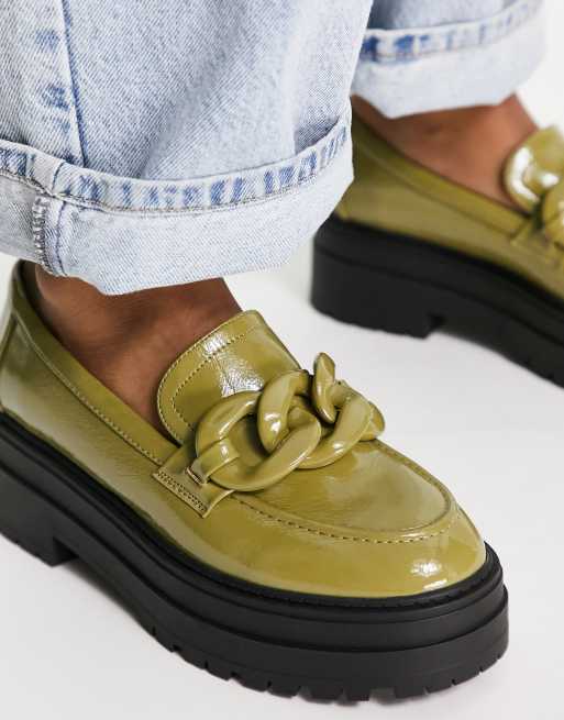 ASOS DESIGN Marlow oversized chain chunky loafers in green patent, 3 of 4