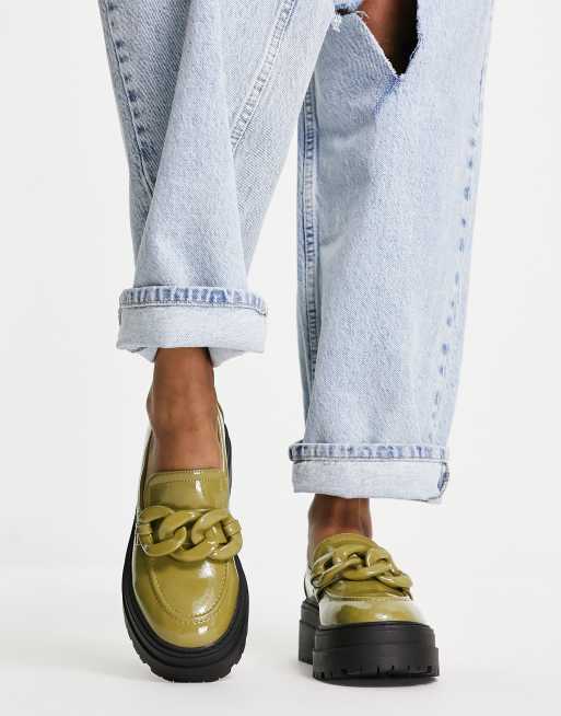 ASOS DESIGN Marlow oversized chain chunky loafers in green patent, 4 of 4