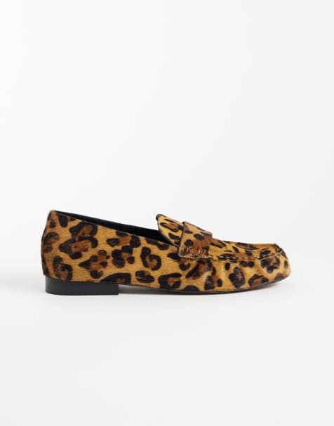 ASOS DESIGN Marlowe mocasines blandos de piel con pelo y cuero con estampado de leopardo - view 1