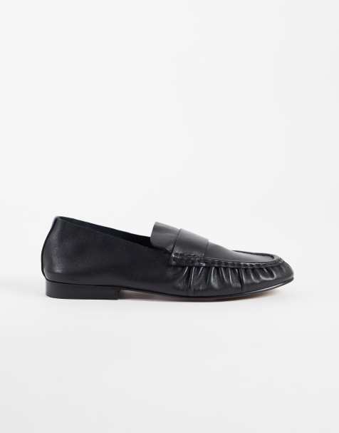 ASOS DESIGN - Marlowe - Mocasines negros fruncidos de cuero suave - view 1