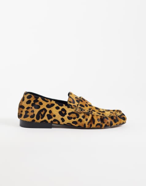 ASOS DESIGN - Marlowe - Mocasines suaves fruncidos con pelo de leopardo de cuero auténtico - view 1
