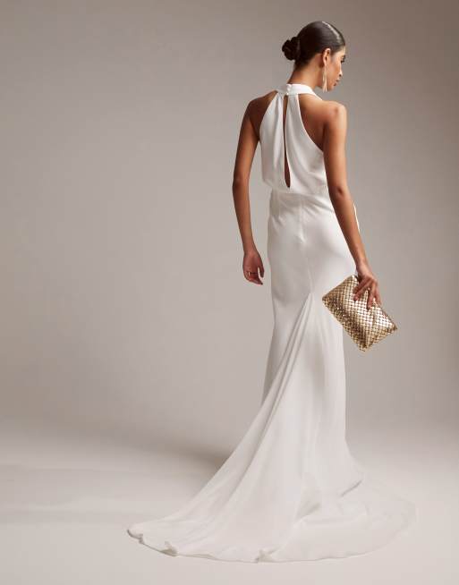 ASOS DESIGN Marlowe satin halter cowl wedding dress in ivory