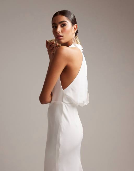 ASOS DESIGN Marlowe satin halter cowl wedding dress in | ASOS