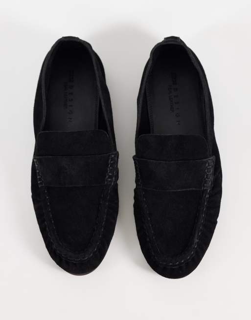 ASOS DESIGN Marlowe softie ruched loafers in black suede, 2 of 4