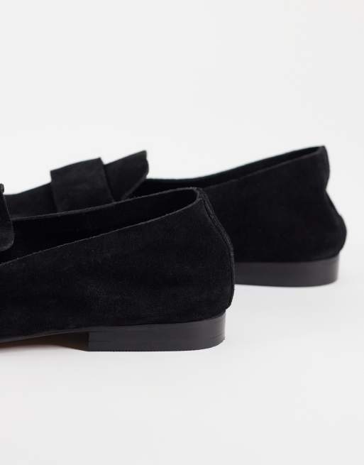 ASOS DESIGN Marlowe softie ruched loafers in black suede, 4 of 4