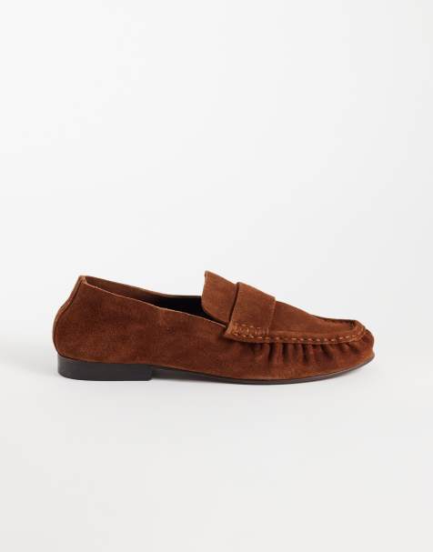 ASOS DESIGN Marlowe softie ruched loafers in rust suede - view 1