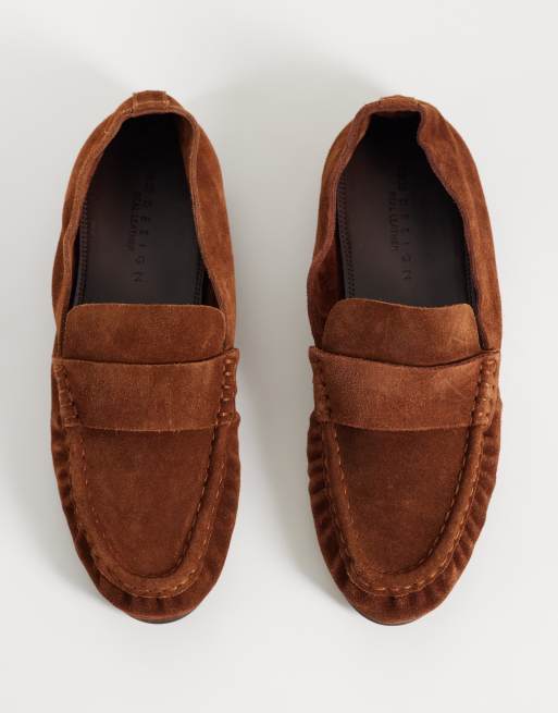 ASOS DESIGN Marlowe softie ruched loafers in rust suede, 2 of 4