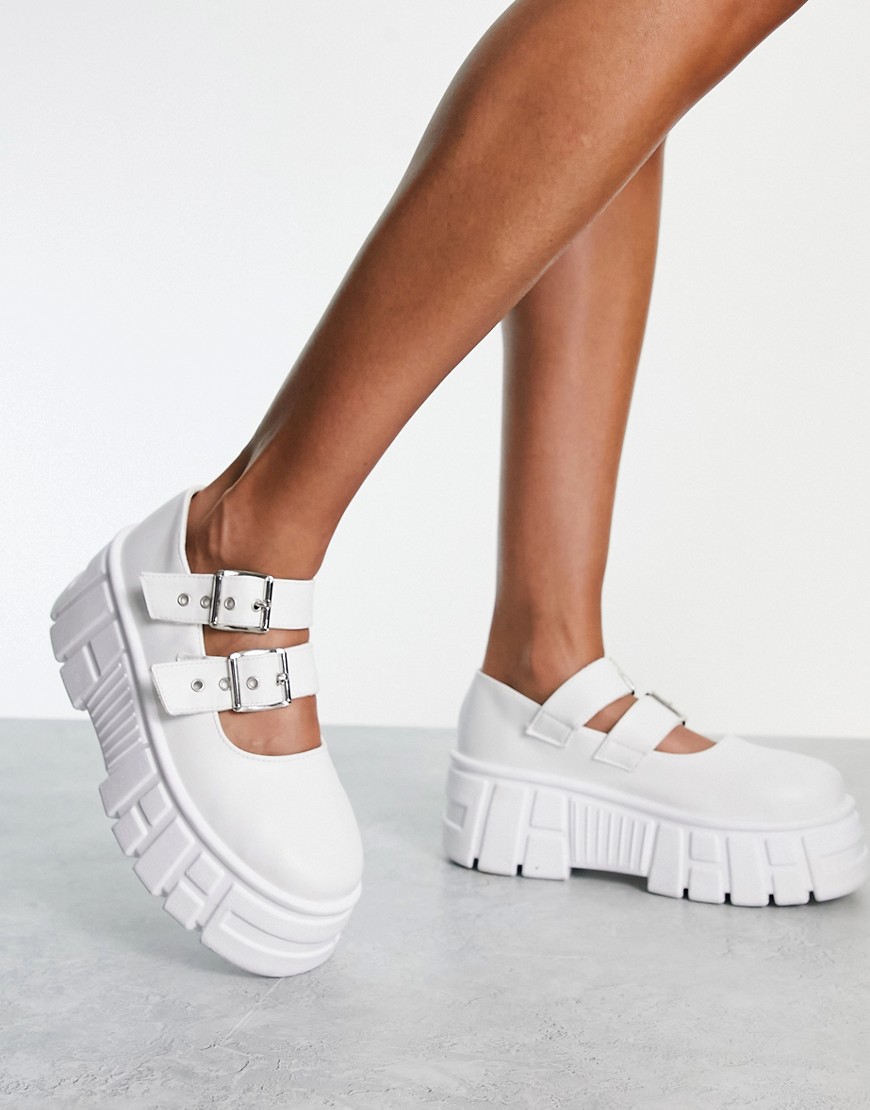 ASOS DESIGN Marnie chunky mary jane flat shoes in white drench