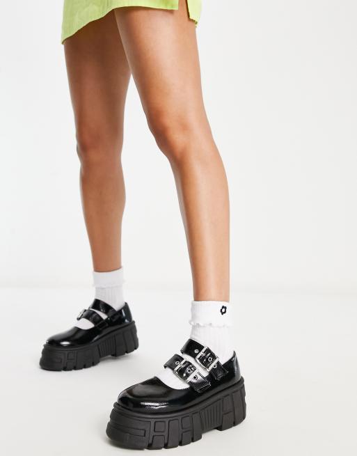 ASOS DESIGN Marnie Flache Mary Jane Schuhe in Schwarz mit dicker Sohle ASOS