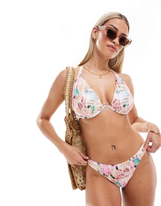 ASOS DESIGN – Marrakech – Flerfärgad, mönstrad bikiniunderdel i hipstermodell med hög benskärning