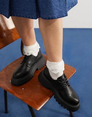Asos Design Wide Fit Mars Lace-up Loafer In Black In Black
