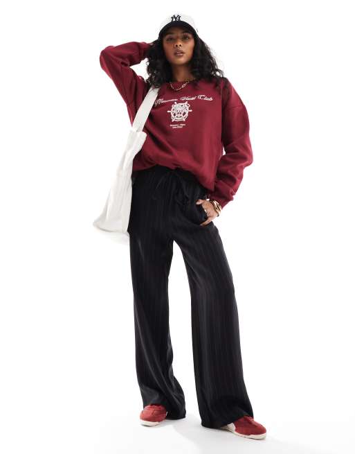 ASOS DESIGN Marseille Yacht Club graphic sweat in burgundy, 2 of 4