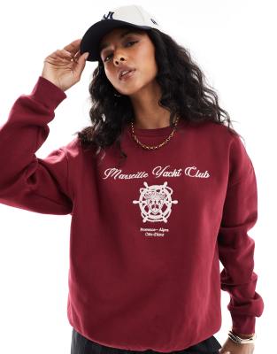 Asos Design Marseille Yacht Club Graphic Sweatshirt In Burgundy-red