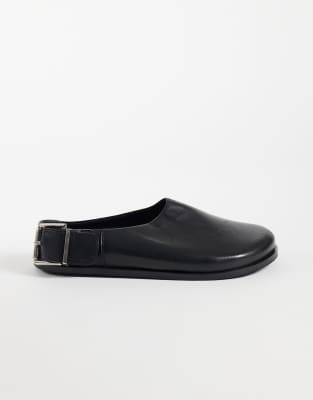 Asos Design Marshall Leather Flat Mules In Black