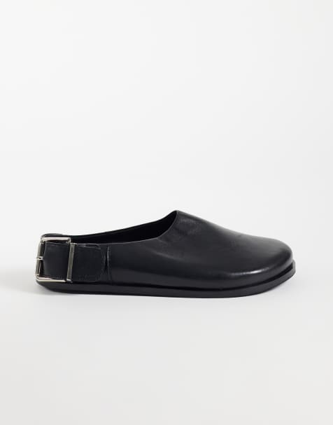 ASOS DESIGN Marshall real leather flat mules in black - view 1
