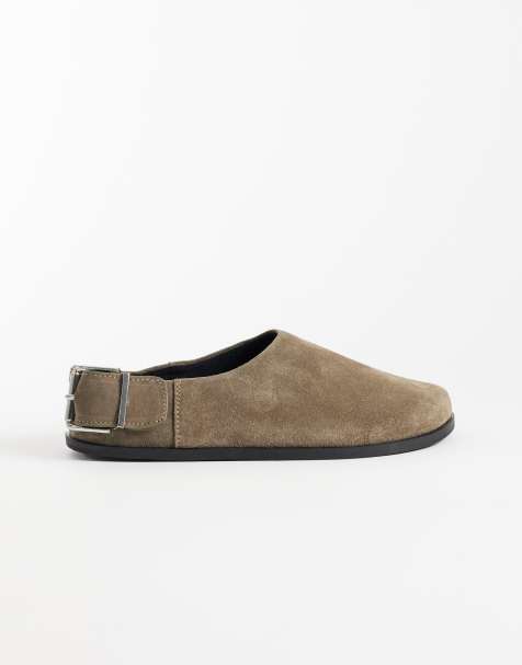ASOS DESIGN Marshall real suede flat mules in taupe - view 1