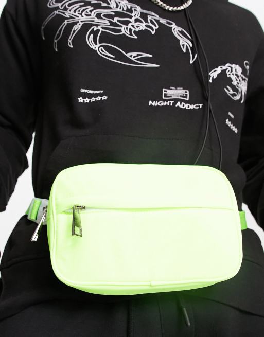 ASOS DESIGN - Marsupio a tracolla verde neon con pochette con zip, 2 di 4