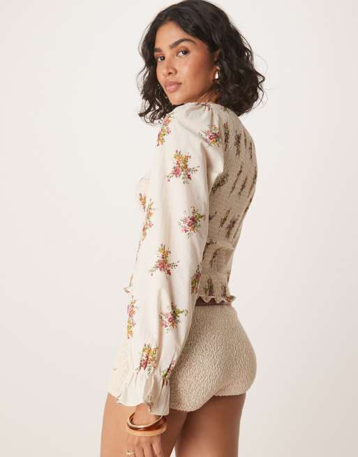 ASOS DESIGN – Marszczona bawełniana bluzka w kwiatki, 4 z 4