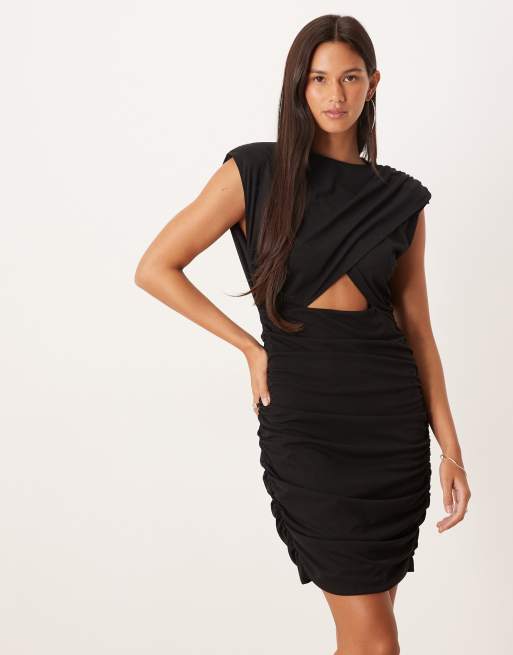ASOS DESIGN – Marszczona czarna sukienka mini, 4 z 4