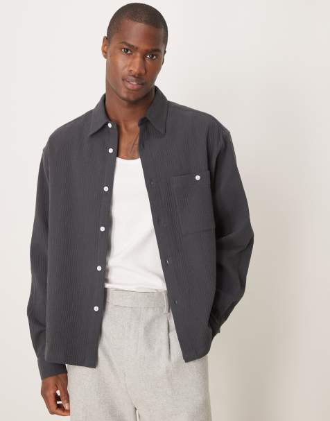 ASOS DESIGN oversized shirt with crinkle texture in dark grey