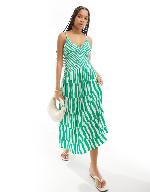 ASOS DESIGN – Marszczona letnia sukienka midi z pełną spódnicą w paski