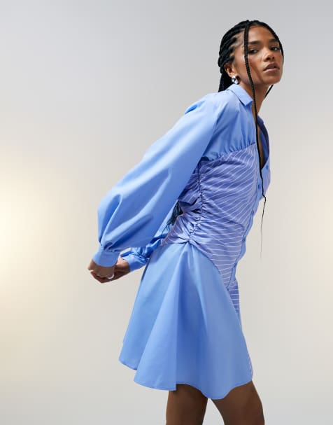 ASOS DESIGN ruched pannel mini shirt dress in stripe mix