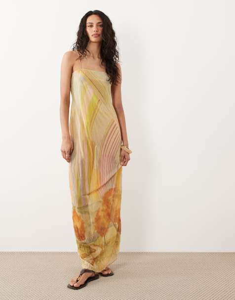 ASOS DESIGN – Marszczona sukienka maxi z półprzezroczystej siateczki w kwiatowy wzór - view 1