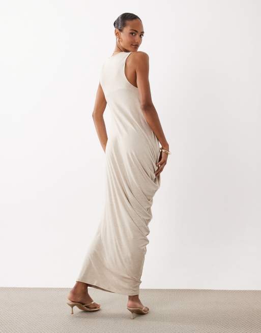 ASOS DESIGN – Marszczona sukienka midi w neutralnym kolorze, 3 z 4
