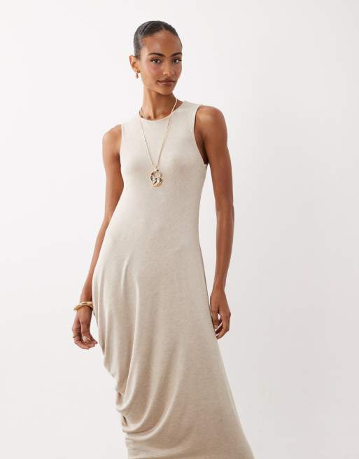ASOS DESIGN – Marszczona sukienka midi w neutralnym kolorze, 4 z 4