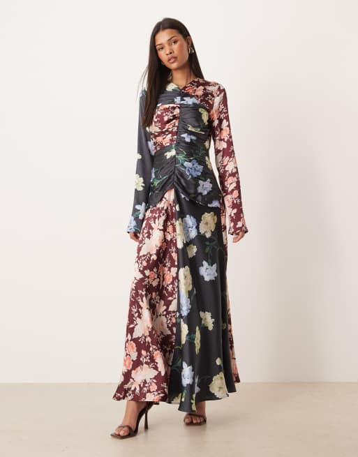 ASOS DESIGN – Marszczona u góry sukienka maxi w kolorowy kwiatowy wzór